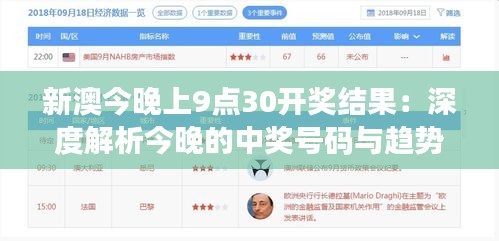 新澳今晚上9点30开奖结果：深度解析今晚的中奖号码与趋势