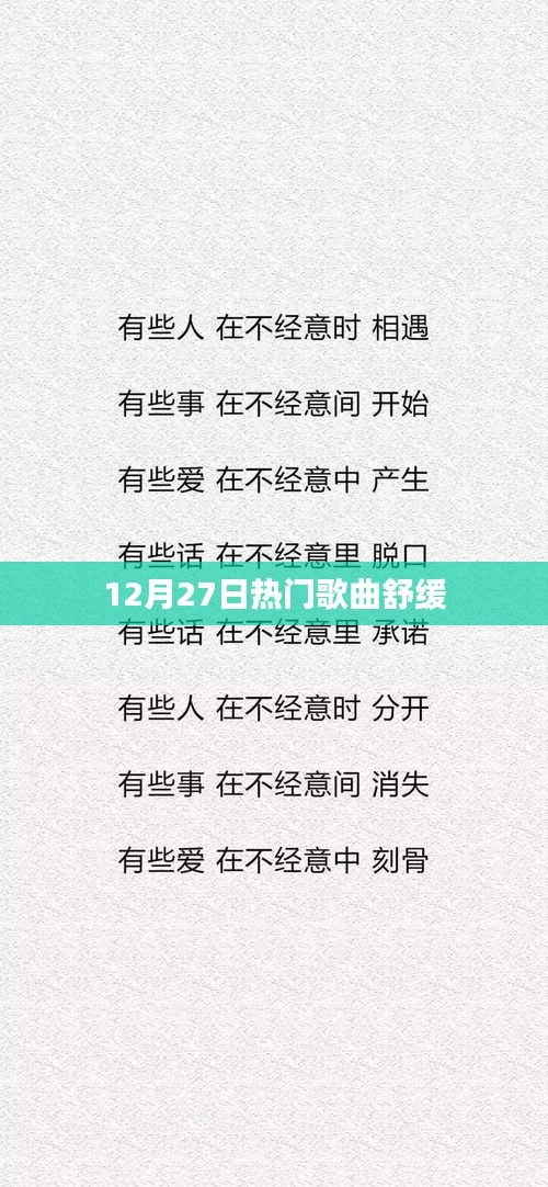 12月27日热门歌曲舒缓旋律，轻松享受音乐时光