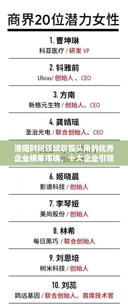 洛阳财税领域崭露头角的优秀企业榜单揭晓，十大企业引领行业风向标！