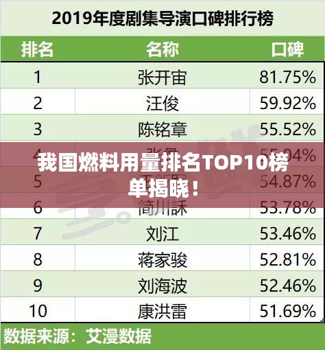 我国燃料用量排名TOP10榜单揭晓！