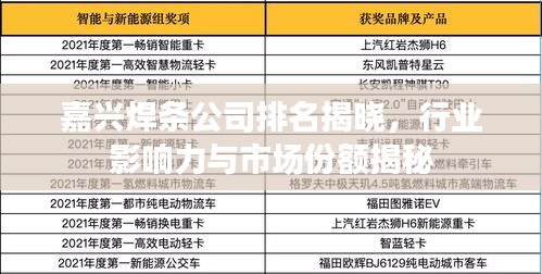 嘉兴焊条公司排名揭晓，行业影响力与市场份额揭秘