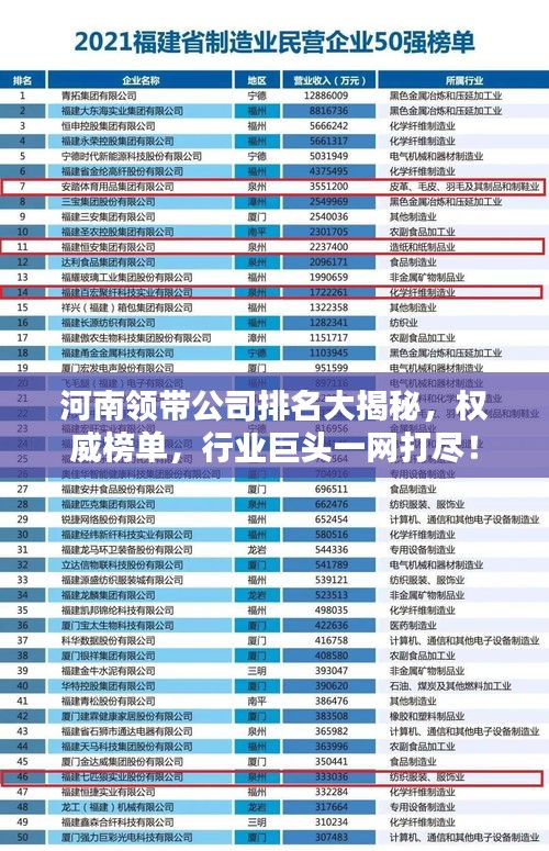 河南领带公司排名大揭秘，权威榜单，行业巨头一网打尽！