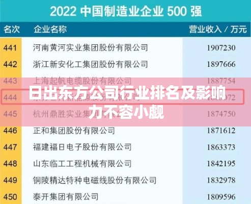 日出东方公司行业排名及影响力不容小觑