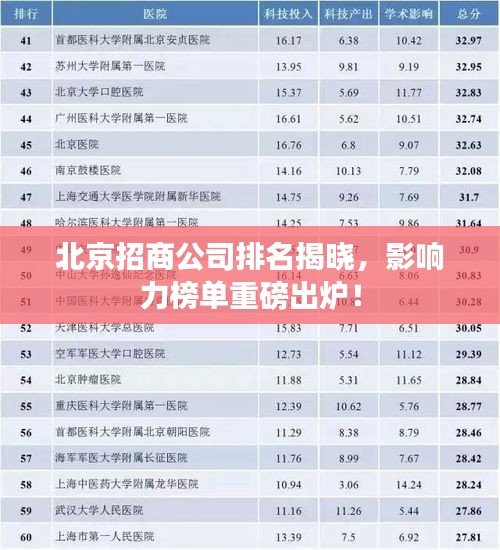 北京招商公司排名揭晓，影响力榜单重磅出炉！