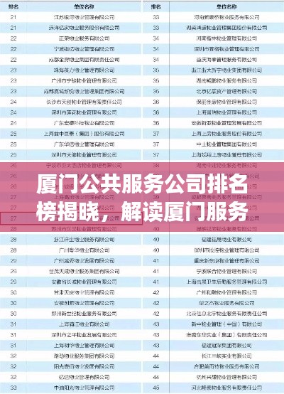 厦门公共服务公司排名榜揭晓，解读厦门服务行业的领军者