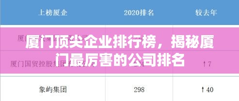 厦门顶尖企业排行榜，揭秘厦门最厉害的公司排名