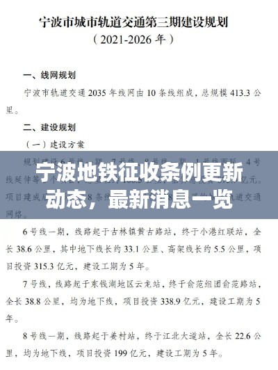宁波地铁征收条例更新动态，最新消息一览