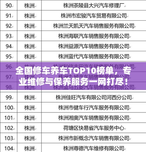 全国修车养车TOP10榜单，专业维修与保养服务一网打尽！