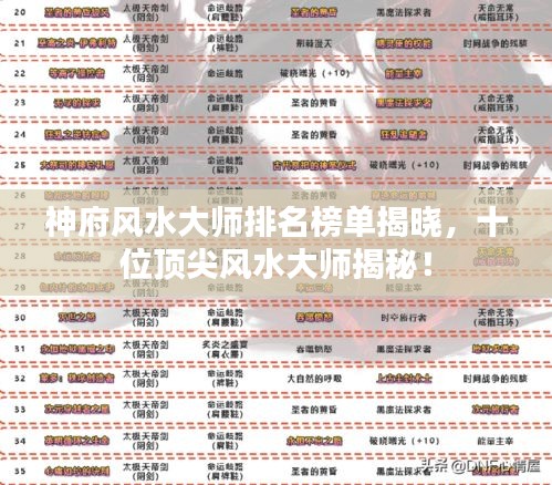 神府风水大师排名榜单揭晓，十位顶尖风水大师揭秘！