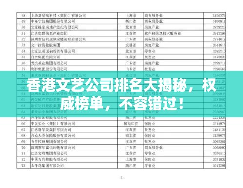 香港文艺公司排名大揭秘，权威榜单，不容错过！