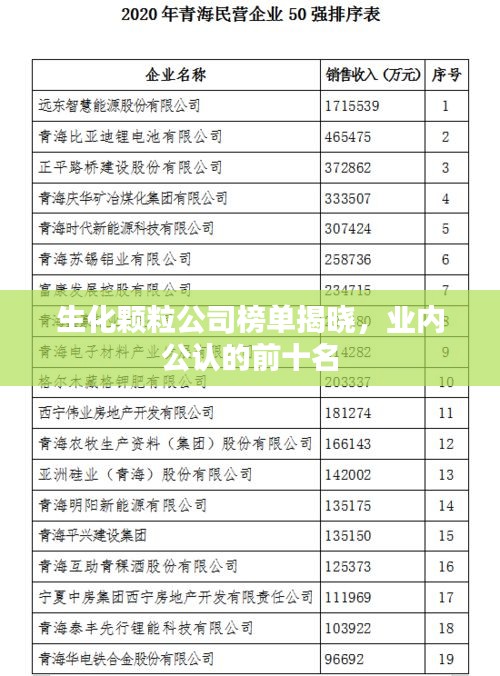 生化颗粒公司榜单揭晓，业内公认的前十名