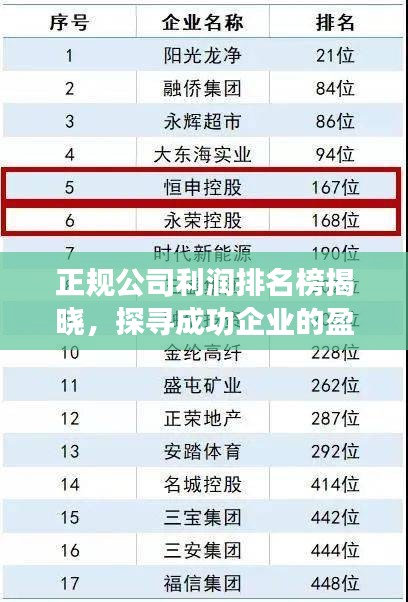 正规公司利润排名榜揭晓，探寻成功企业的盈利秘诀！