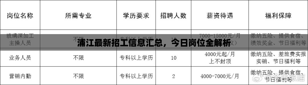 浦江最新招工信息汇总，今日岗位全解析