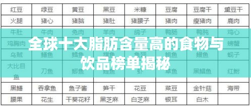 全球十大脂肪含量高的食物与饮品榜单揭秘
