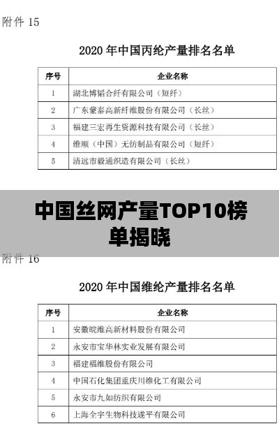 中国丝网产量TOP10榜单揭晓