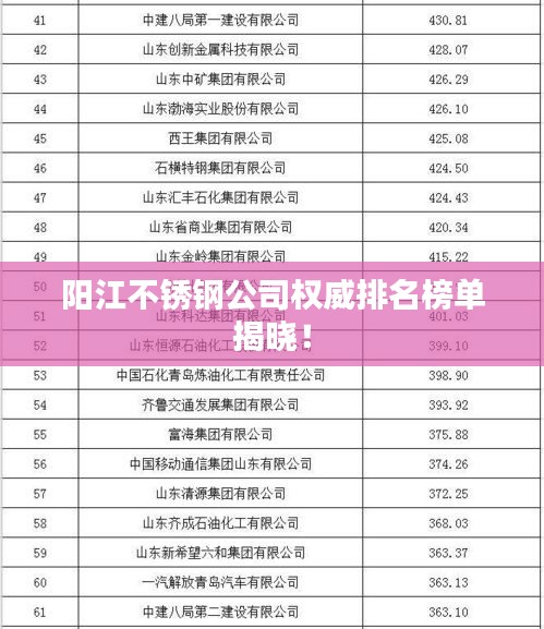 阳江不锈钢公司权威排名榜单揭晓！