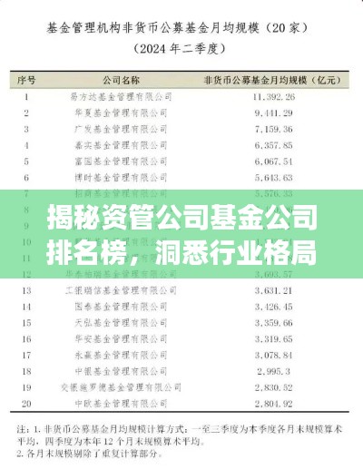 揭秘资管公司基金公司排名榜，洞悉行业格局与未来趋势展望