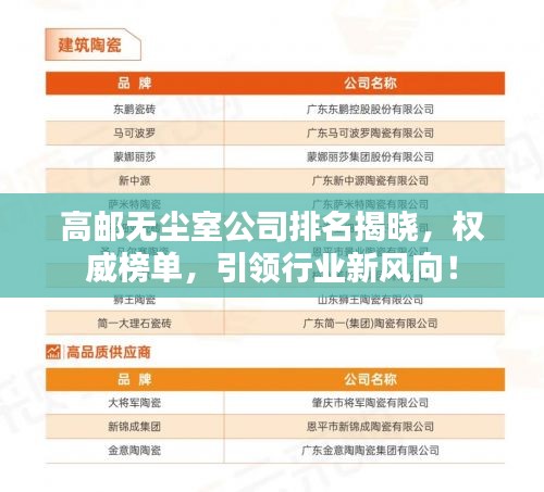 高邮无尘室公司排名揭晓，权威榜单，引领行业新风向！