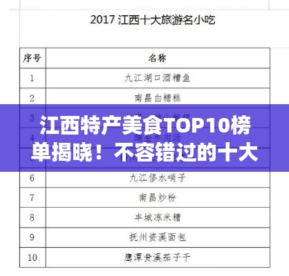 江西特产美食TOP10榜单揭晓！不容错过的十大美食排名！