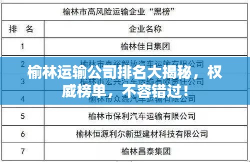 榆林运输公司排名大揭秘，权威榜单，不容错过！