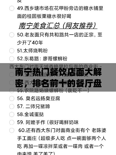 南宁热门餐饮店面大解密，排名前十的餐厅盘点！