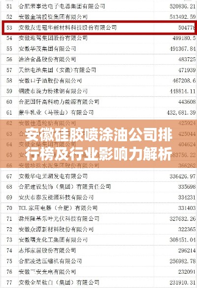 安徽硅胶喷涂油公司排行榜及行业影响力解析