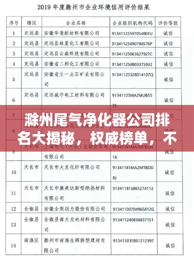 滁州尾气净化器公司排名大揭秘，权威榜单，不容错过！