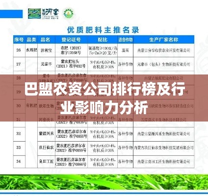 巴盟农资公司排行榜及行业影响力分析