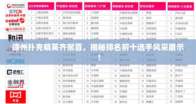 德州扑克精英齐聚首，揭秘排名前十选手风采展示！