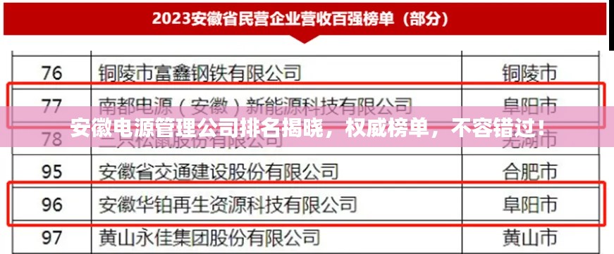 安徽电源管理公司排名揭晓，权威榜单，不容错过！